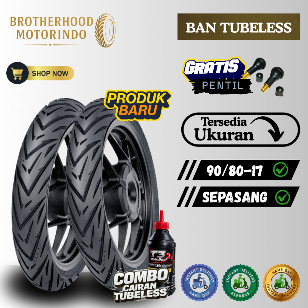 (PAKET SEPASANG) BAN FDR GENZI PRO (90/80-17 / 90/80-17) TUBBELES / BAN GENZI TUBLES / BAN MOTOR RIN