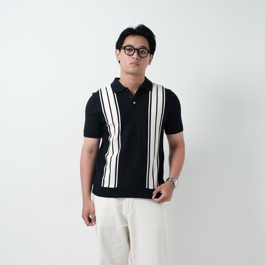 IVING Ravero Striped Polo Shirt - Polo Knit Pria Bahan Adem & Lembut