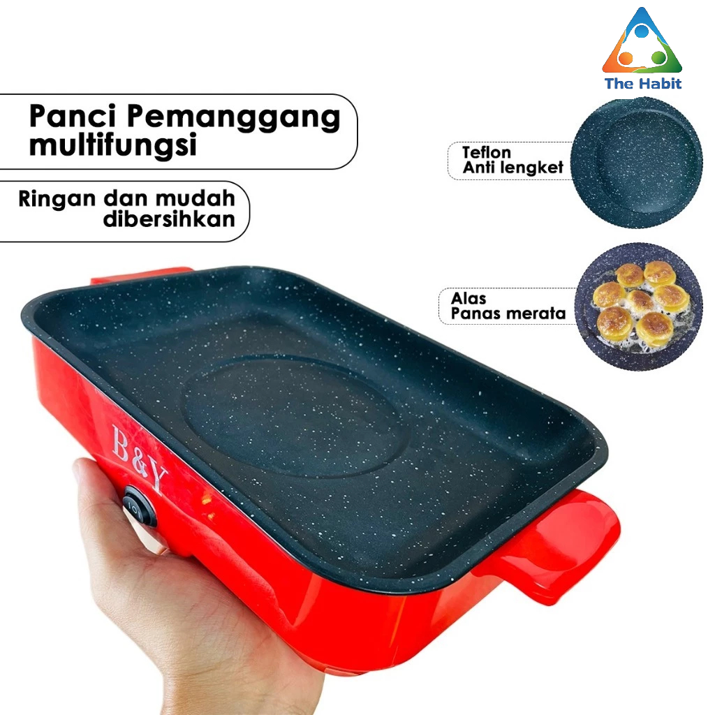 (The Habit) Pemanggang Multifungsi / BBQ Grill Electrik / Panci BBQ Listrik Portable 26CM / Pemangga