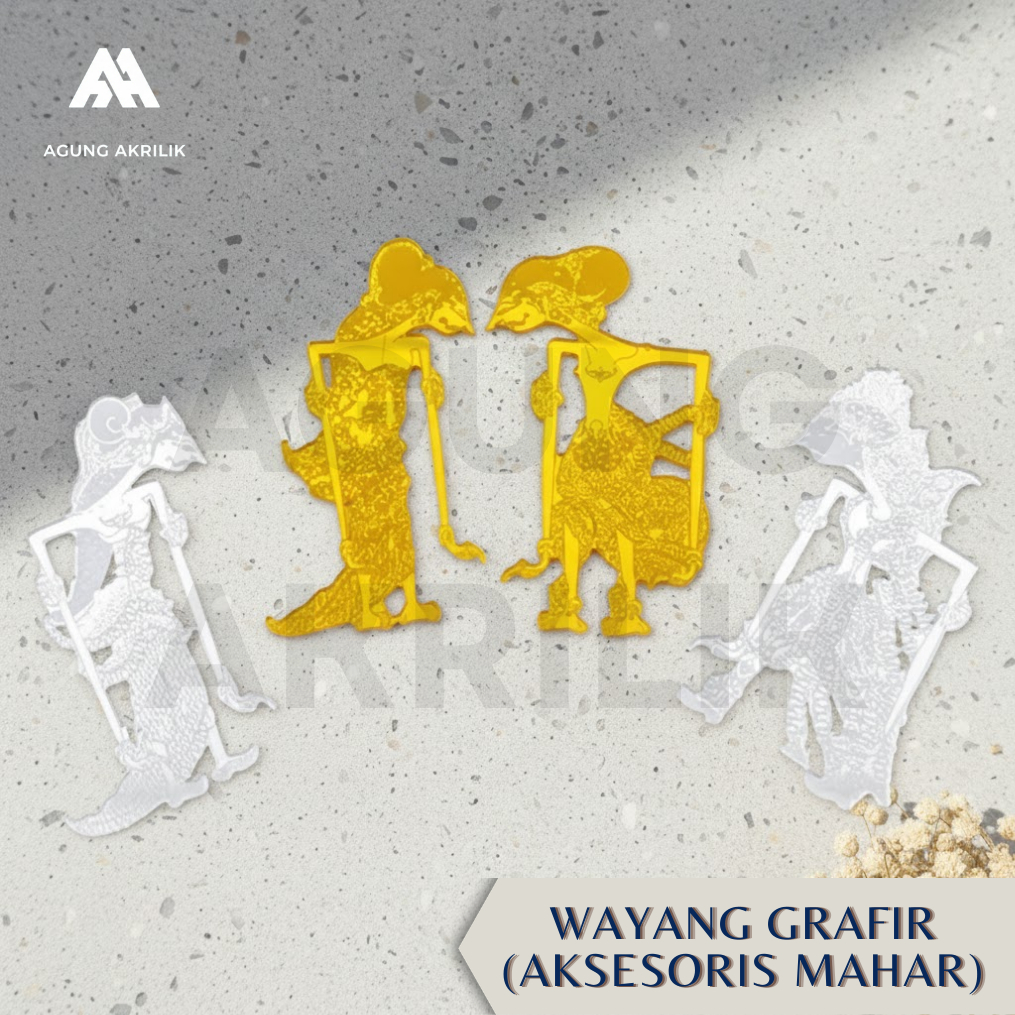 WAYANG ARJUNA SRIKANDI RAMA SINTA MIRROR GOLD SILVER AKSESORIS MAHAR AKRILIK