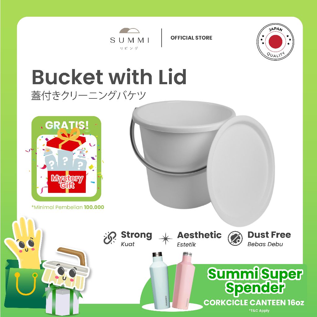 Summi Home Ember Putih Tutup Plastik Wadah Penyimpanan Air Tebal Kuat Anti Pecah Kapasitas 10 Liter/