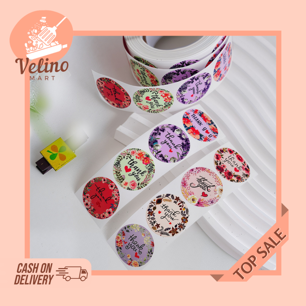 Stiker Thank You 500 Pcs Estetik / Stiker Label Makanan / Sticker Thank You 1 Roll