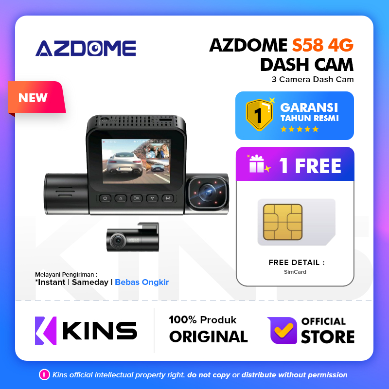 Azdome S58 3 Camera 4G Dashcam 3 Kamera Dash Cam GPS Tracker