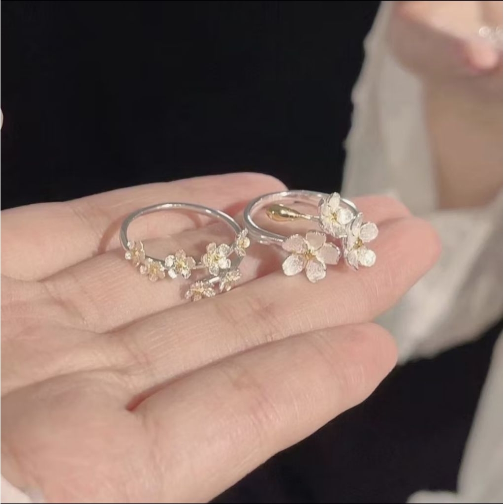 Set Cincin Wanita 5 Pcs Desain Korea Minimalis - Model Mutiara dan Geometris