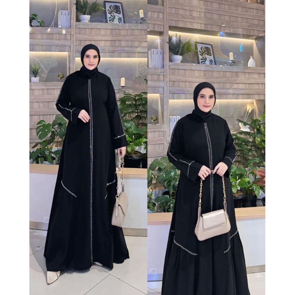 ABAYA NIRINA MATT JETBLACK PREMIUM LD 110 PB 140 BUSUI FRENDLY DAN WUDHU FRENDLY