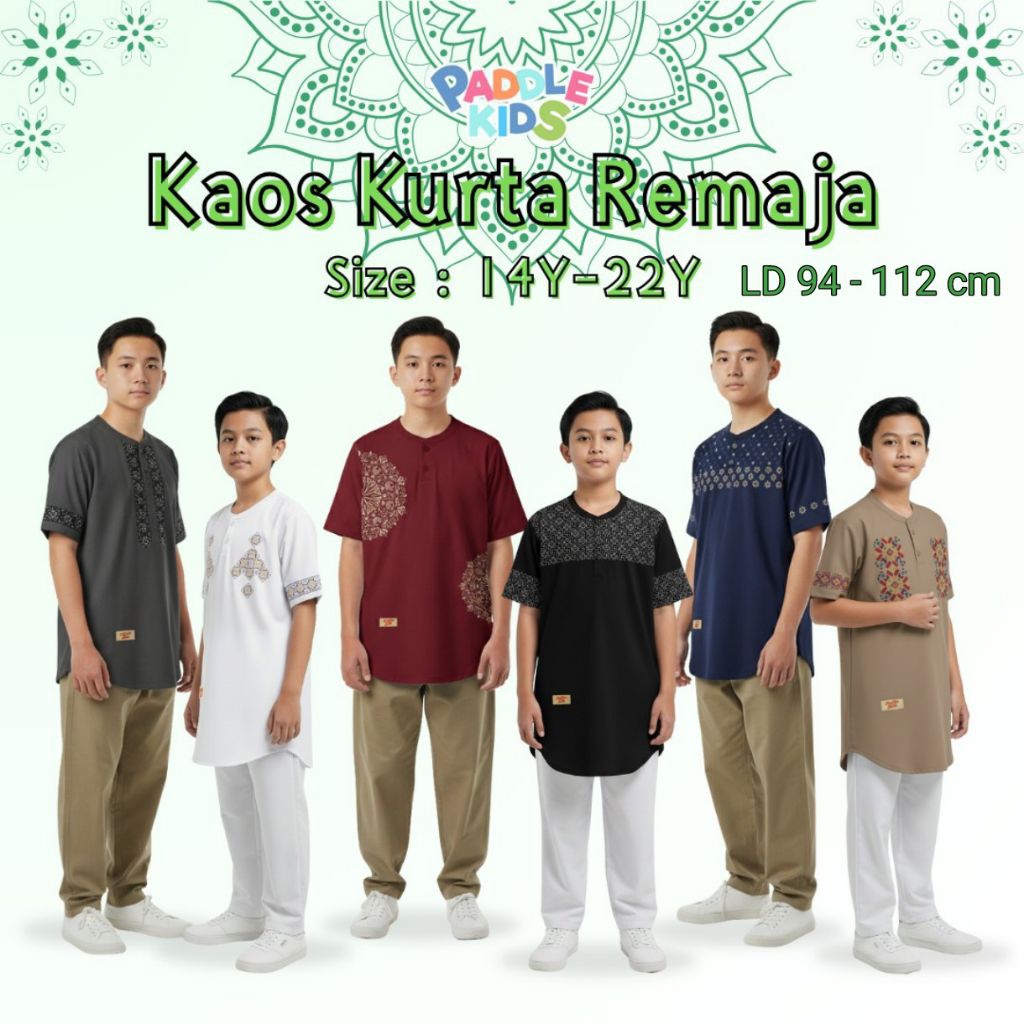 Baju Kaos Kurta Muslim Anak/Remaja/Dewasa Laki-laki sz 8-22 Paddlekids
