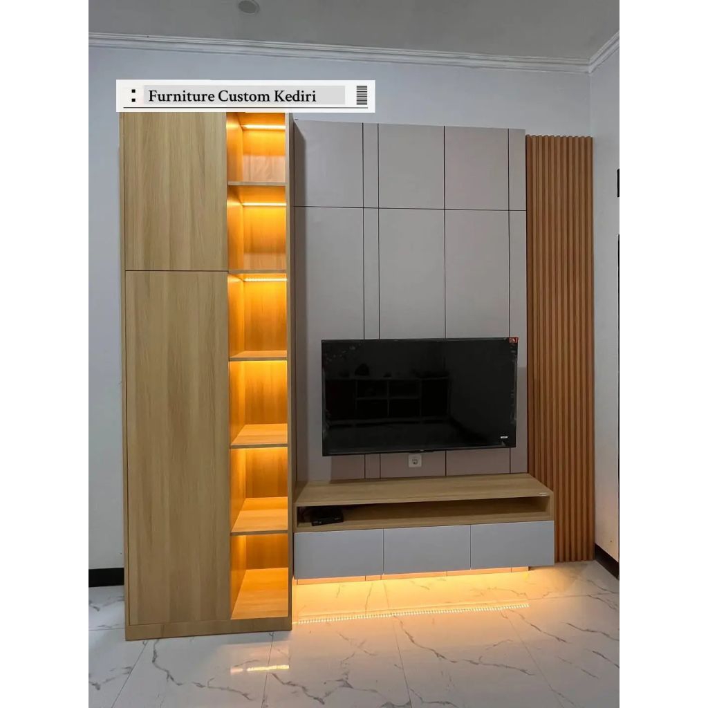 Backdrop TV Minimalis Modern Start Harga 1.600.000/m – Custom Rak TV LED Kediri Blitar Tulungagung T