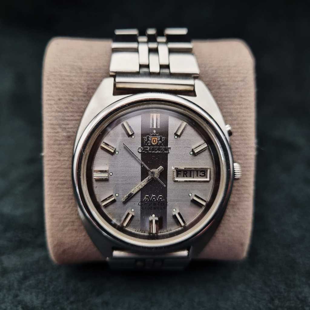 Orient AAA Crystal Automatic 61174 Vintage Grey Silver Jam Tangan Pria Bekas Original Ori