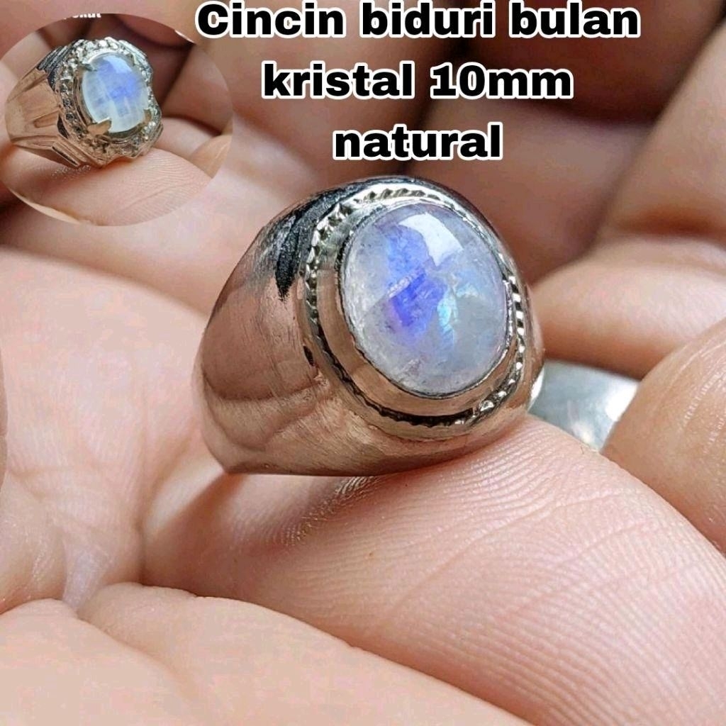 Cincin biduri bulan kristal 10mm natural / cincin pria moonstone biduri laut ceylon srilanka natural