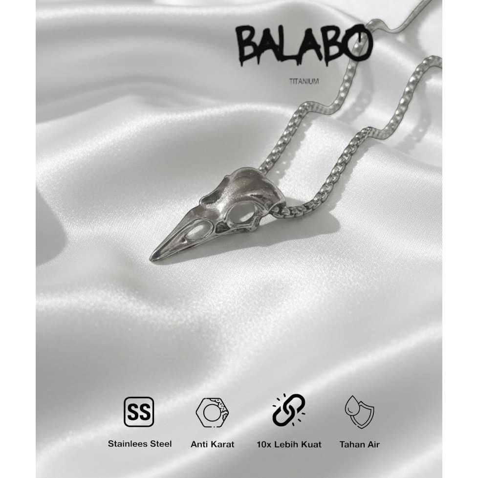 BALABO Kalung Pria Liontin Tengkorak Burung Raven | Titanium Premium Kuat & Elegan