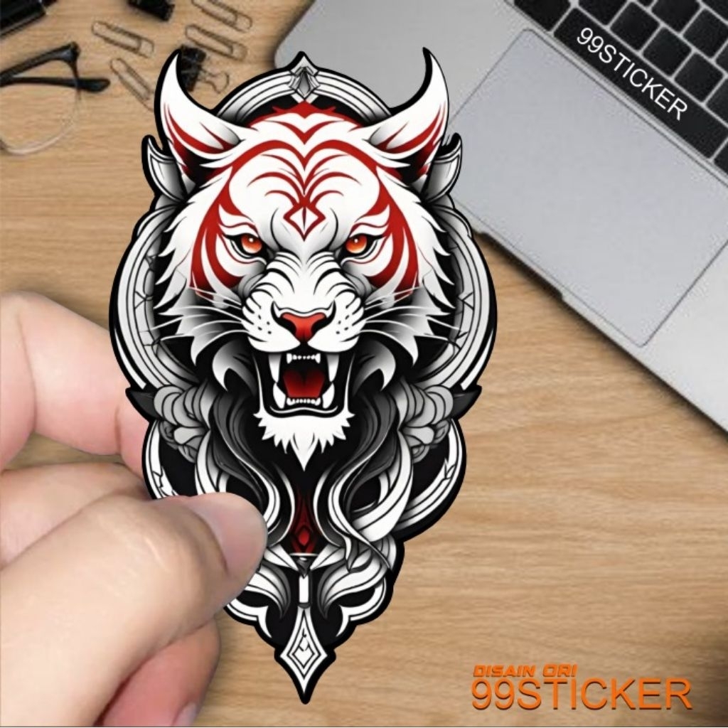 stiker macan putih stiker bertestur putih dan hologram, stiker buat hp, helm, Tumbler, leptop, scoot