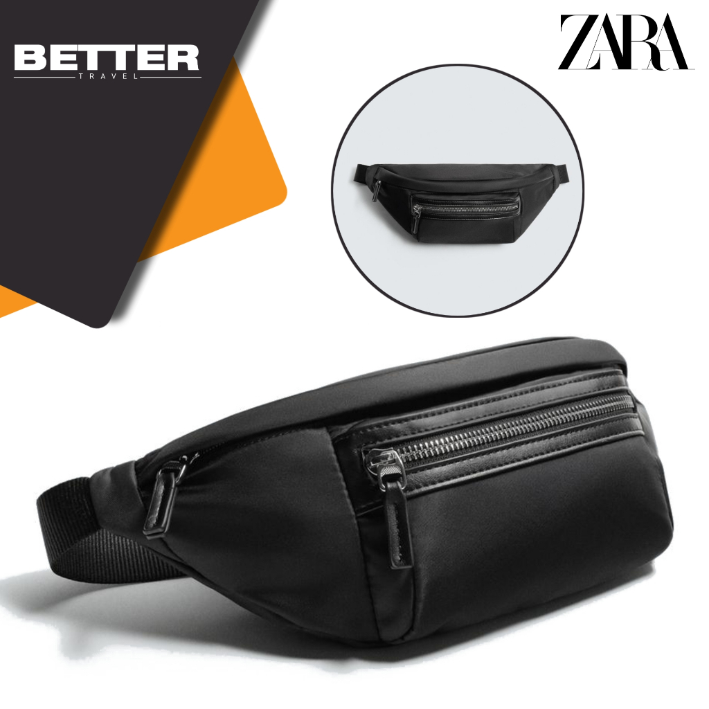 ZARA waist bag pria belt bag casual tas pinggang hitam casual daily