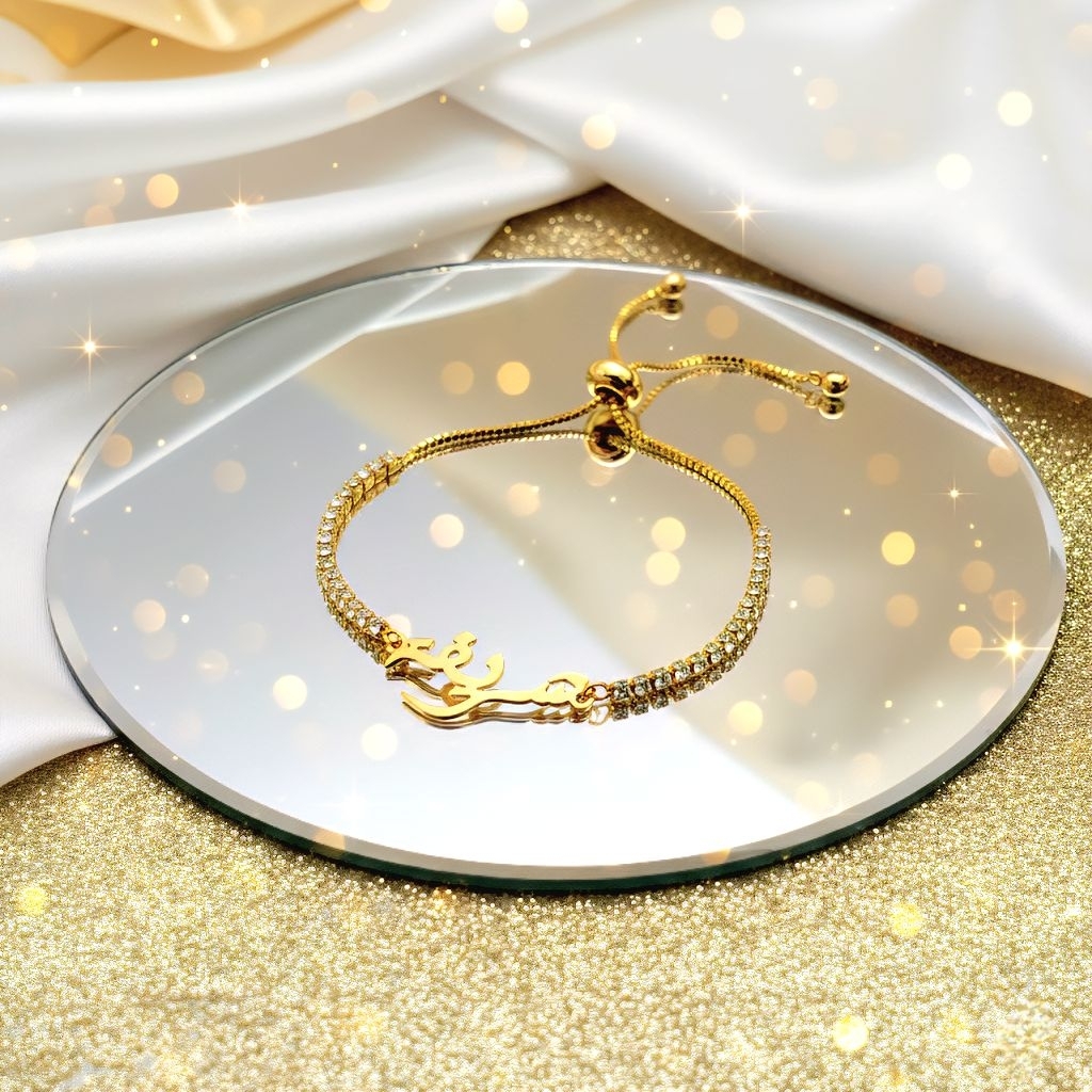 Gelang Serut Permata Custom Nama Arab Latin Accesoris Wanita