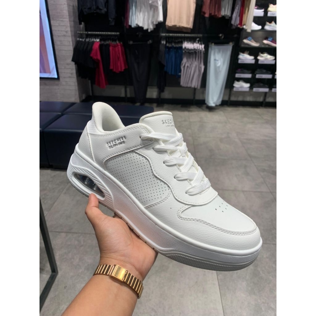 SEPATU SKECHERS SLIP-INS UNO COURT MEN'S SNEAKERS-SKE183151WHT/BBK/SKECHERS STAMINA AT PREMIUM STITC