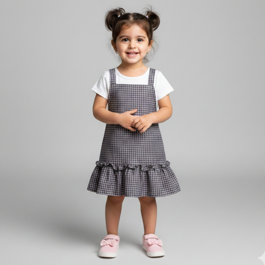 Dclokidss - Square Overall Anak Perempuan Motif Kotak-kotak Bahan Katun Oxford Baju Kodok Anak Kekin