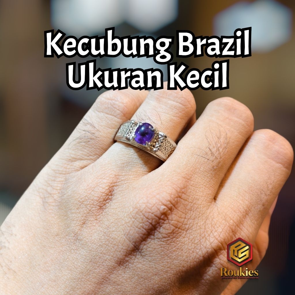 Cincin Batu Natural Kecubung Brazil Ring Alpaka Ukuran Batu Kecil