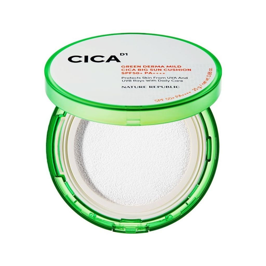 NATURE REPUBLIC - GREEN DERMA MILD CICA BIG SUN CUSHION SPF 50 PA++++ - BEDAK SKINCARE DR OKY PRATAM