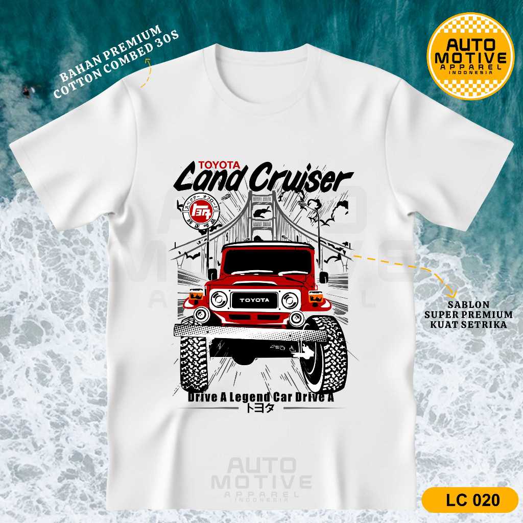 AUTOMOTIVE APPAREL Kaos Land Cruiser FJ40 Tshirt Baju Mobil Toyota Land Cruiser BJ40 Hardtop LC020