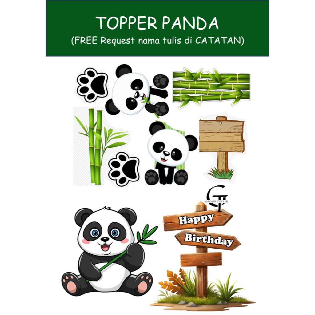 Hiasan Kue Panda/ Topper panda /Hiasan buket/ Hiasan tumpeng