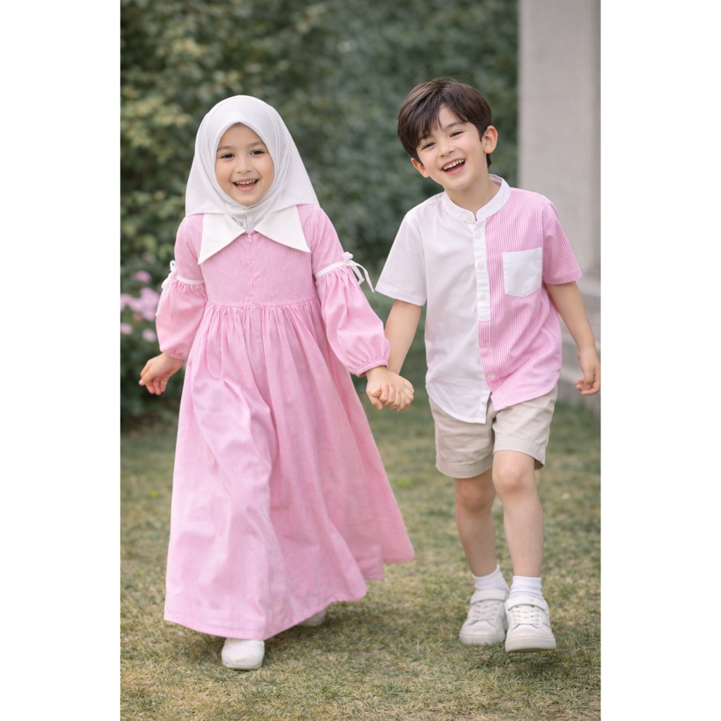 Gamis Salur Serena Gamis Anak Perempuan 2-9 Tahun dan Kemeja Salur Lebaran 2026 Bahan Katun Yarndyed
