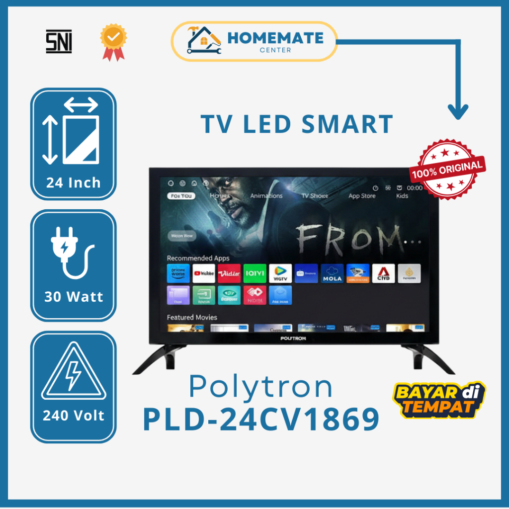 Polytron Smart TV LED 24 Inch PLD-24CV1869 Digital TV DVB-T2 Youtube Screen Mirroring Garansi 5 Tahu