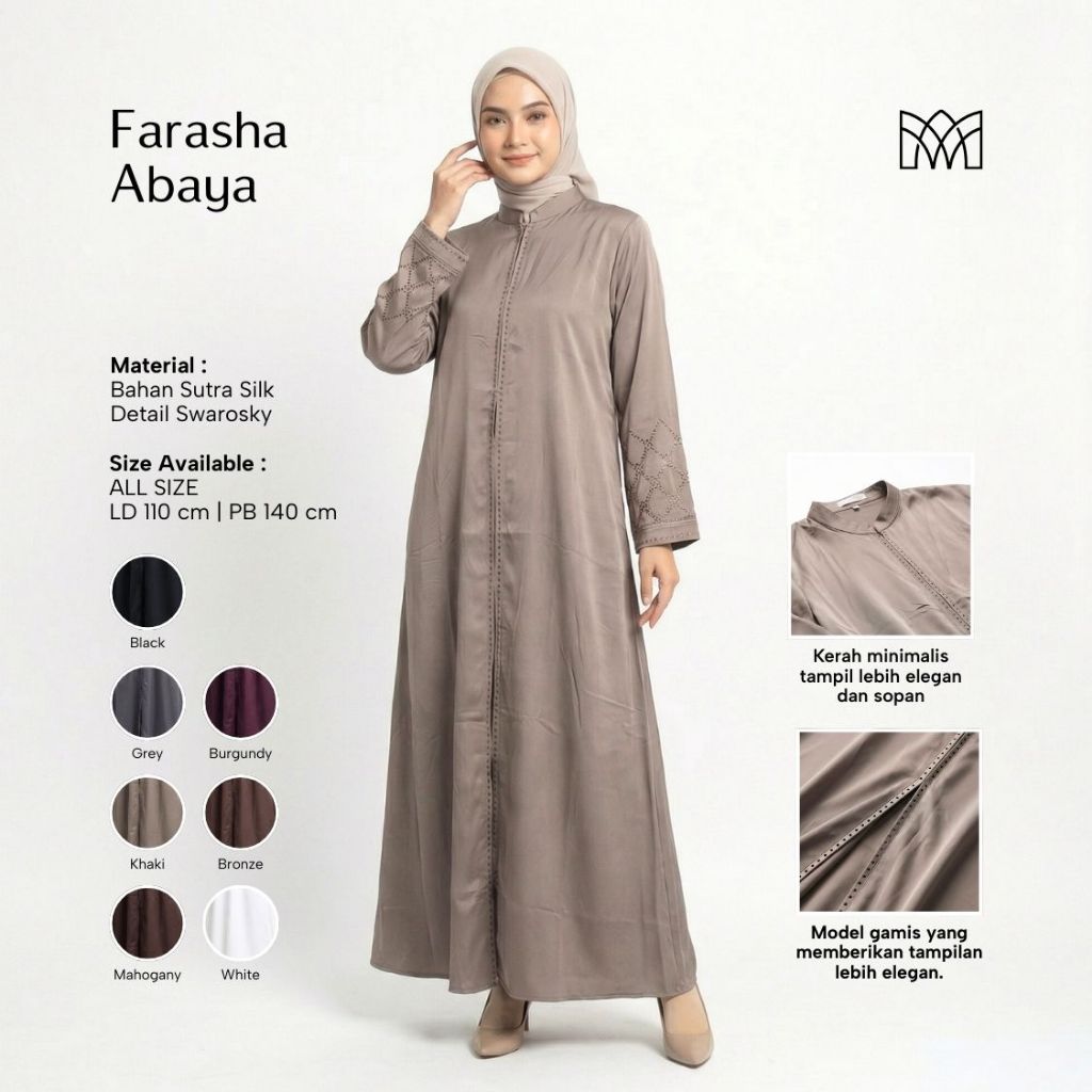 Mayang Collection - Farasha Abaya Gamis Dress Bahan Sutra Silk Detail Swarosky (G03588)