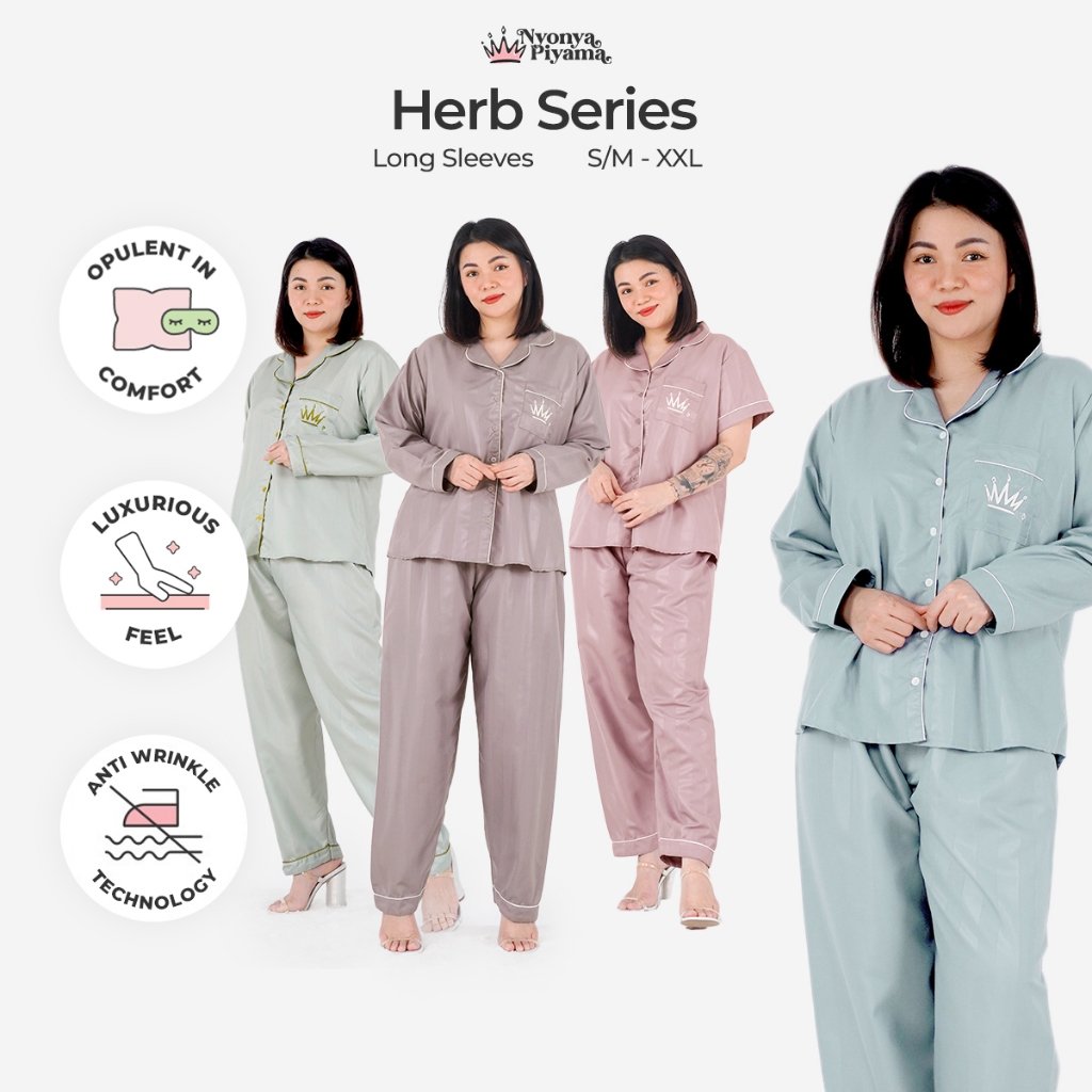 [BEST SELLER] Nyonya Piyama Herb Series Pajamas Poly Bamboo Set Lengan Panjang