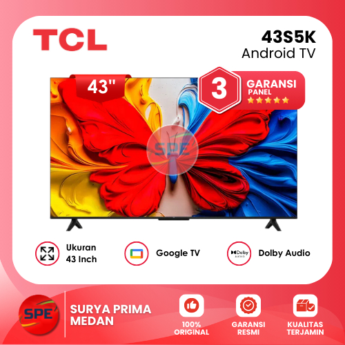 ANDROID TV TCL UKURAN 43 INCH 43S5K GOOGLE TV QLED FHD GARANSI RESMI (MEDAN)
