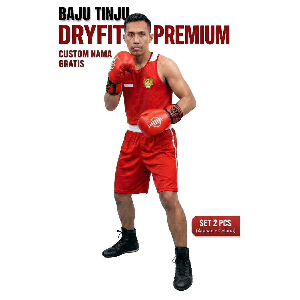 BAJU TINJU SET 2 PCS (Atasan + Celana) DRYFIT PREMIUM | CUSTOM NAMA GRATIS | Kostum Boxing Training