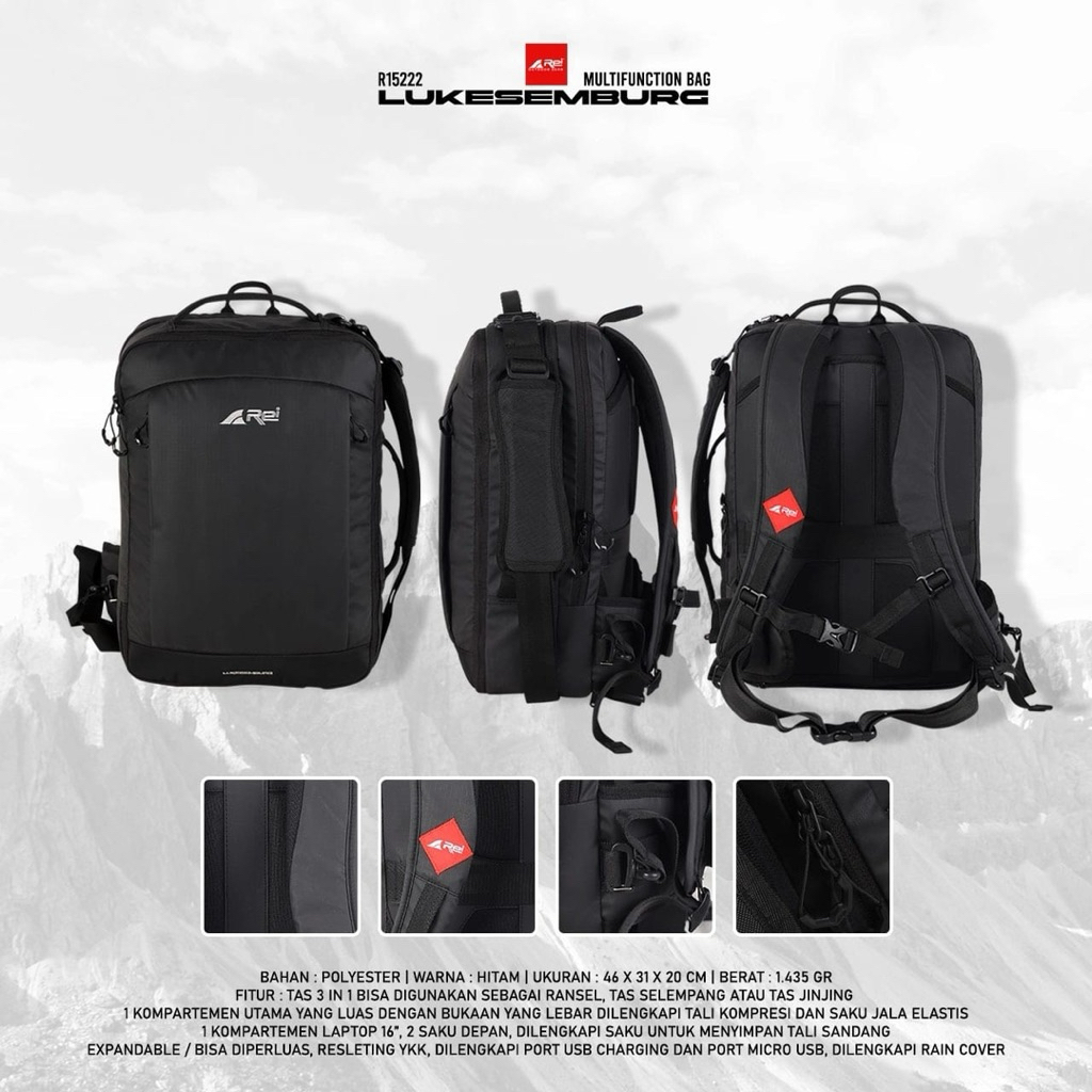 Tas Ransel Multifungsi Lukesemburg Hitam Arei Outdoorgear