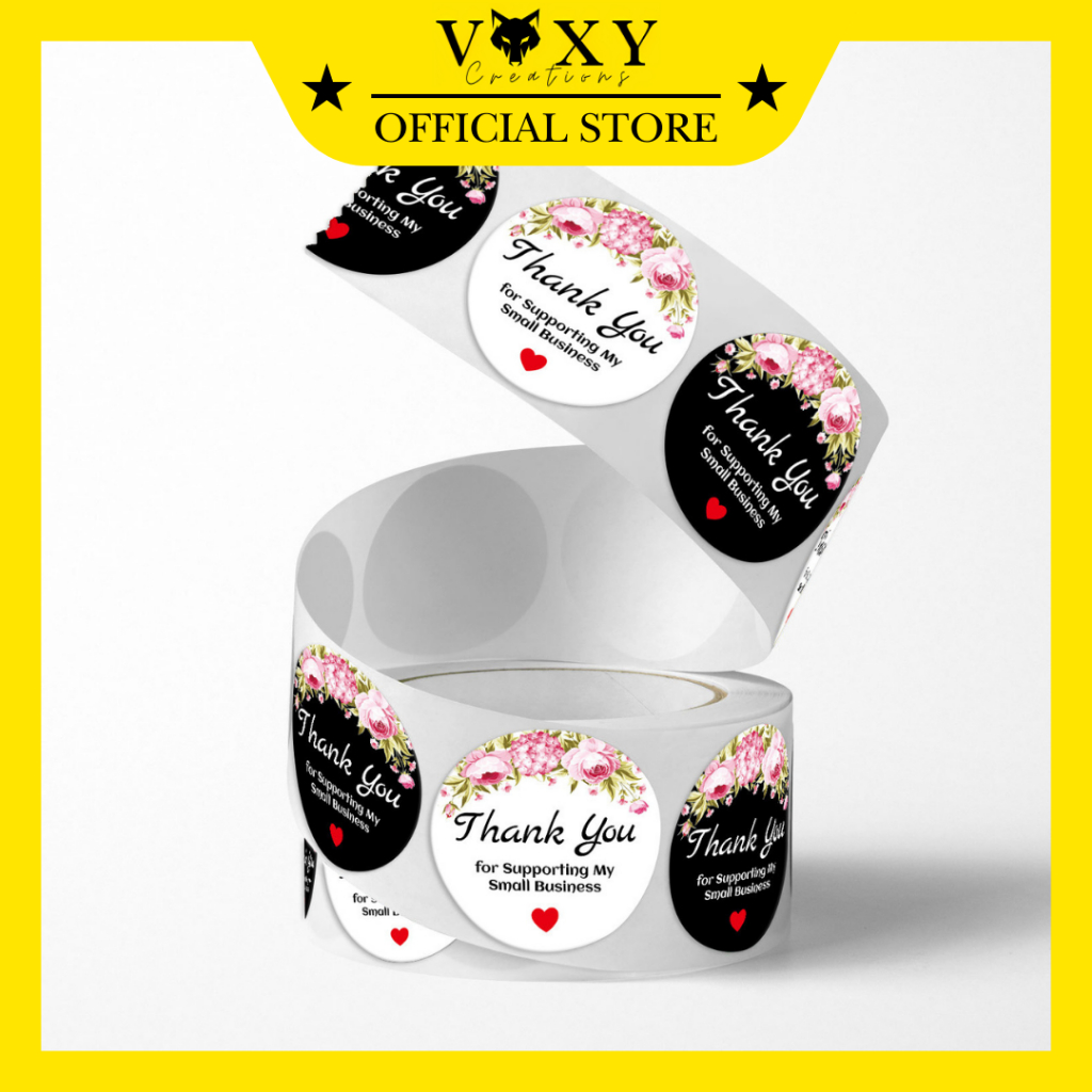 Stiker Thank You 1 Roll 500 Pcs/ Sticker Thank You Hitam Putih / Label Kemasan Makanan