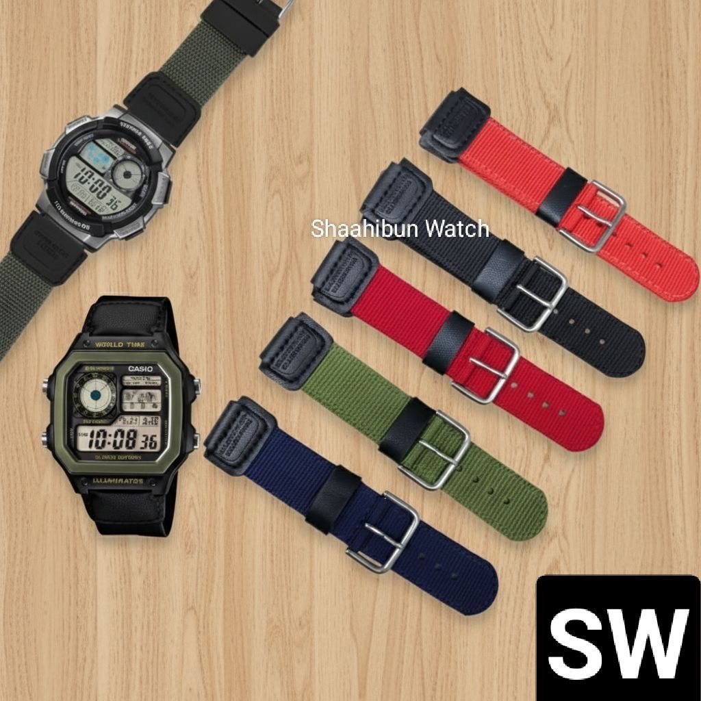 Strap Tali Jam Tangan Canvas CASIO AE1000 AE1200 AE1300 SGW400H SGW500 Tali Jam Casio Canvas ilumina