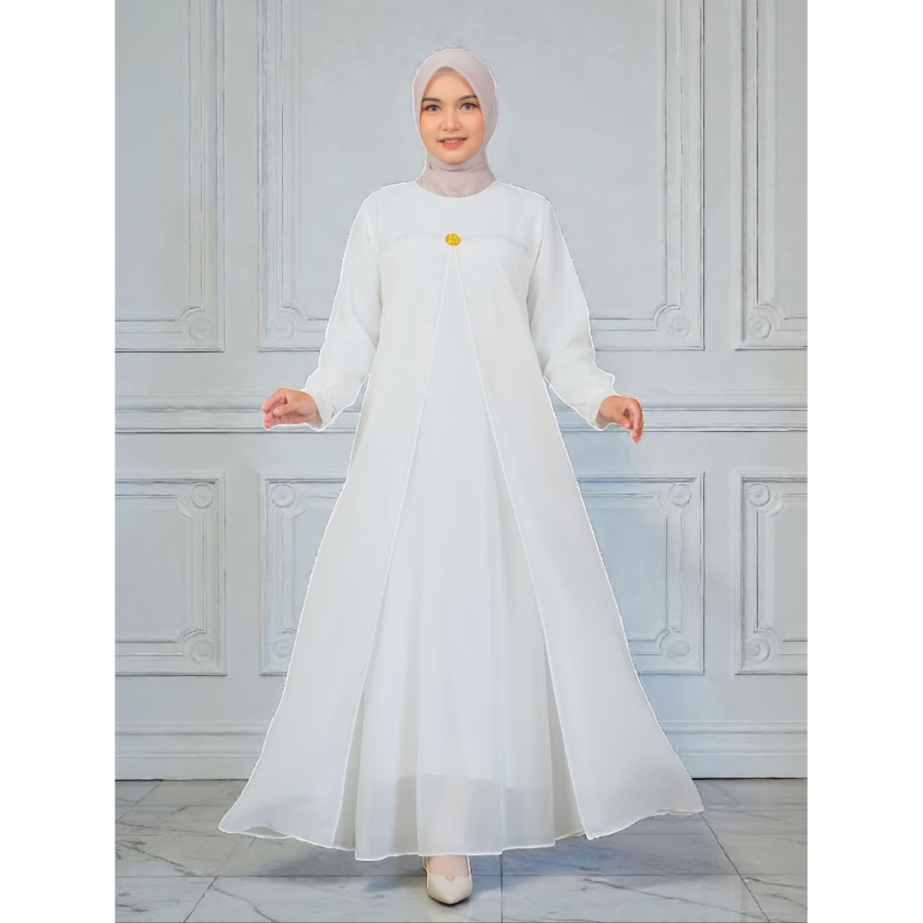 Gamis Polos Putih Tulang Elfiraza | Ceruty Babydoll Premium | Elegan Mewah