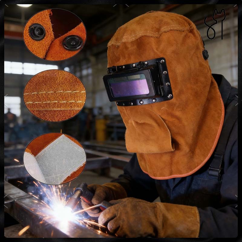 Topeng Las Welding Full Face Kedok Las Kulit Sapi Original Helm Las Otomatis Dengan 4 Sensor Masker 