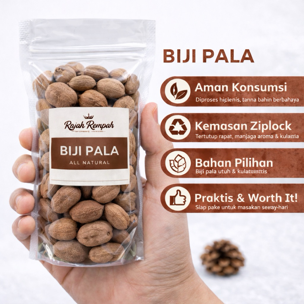 [Rajah Rempah] Biji Pala Utuh Kupas Kulit Grade SS Nutmeg Kwalitas Premium 100% Halal Nutmeg 100gram