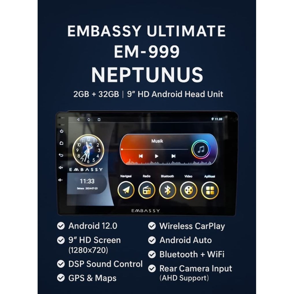 HEAD UNIT MOBIL ANDROID EMBASSY NEPTUNUS EM-999