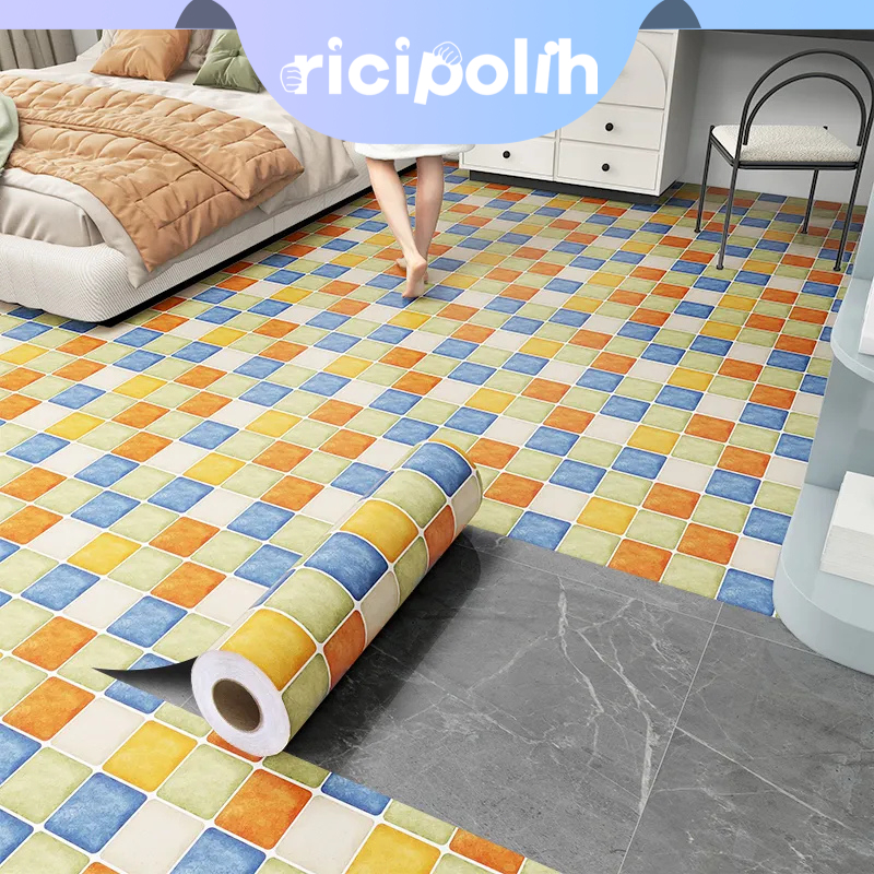 Wallpaper Lantai Semen Tahan Air Berperekat PVC 61x200cm Stiker Lantai Kamar Mandi Dapur Toilet Tran