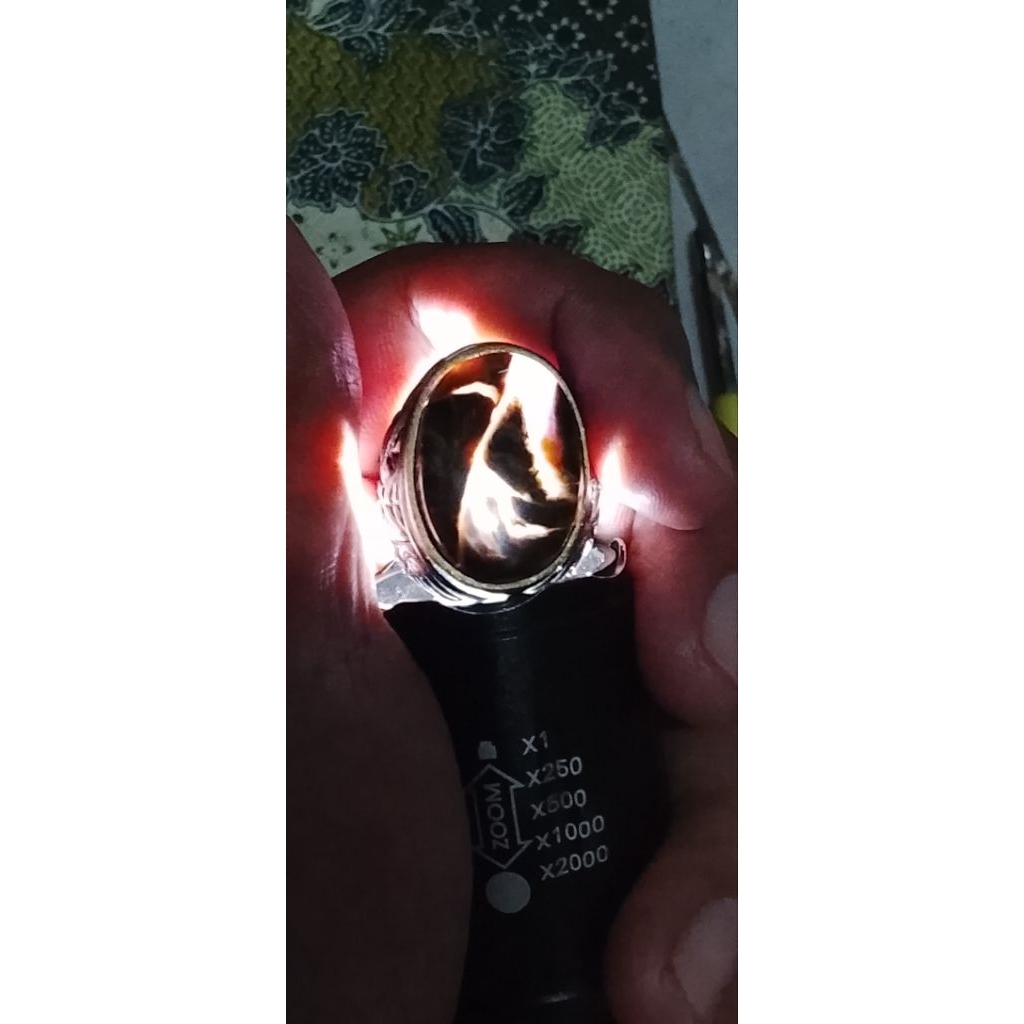 cincin natural kecubung motif serat emas