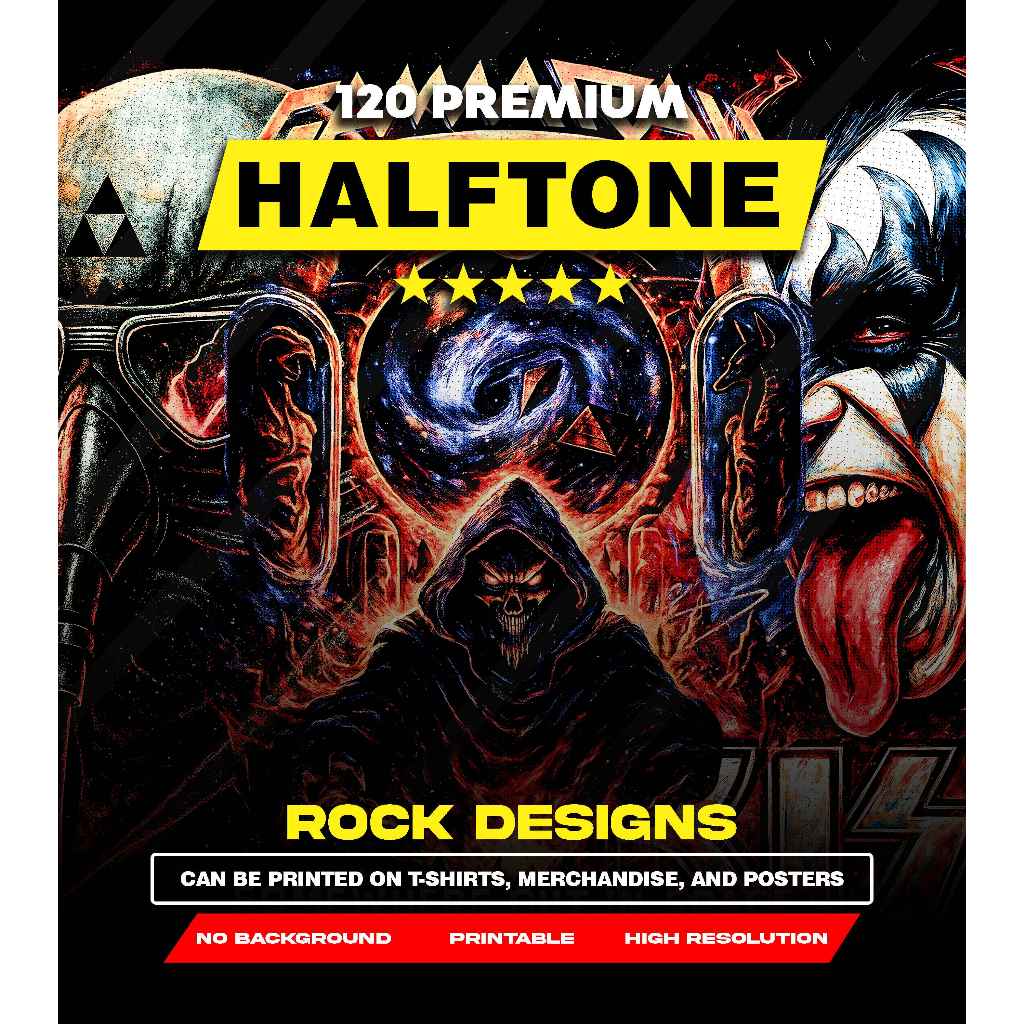 120 Desain Kaos Metal Halftone PNG High Detail – Streetwear Kaos Hitam – Siap Produksi DTF DTG – A2 