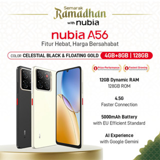 Handphone nubia A56 ROM 128GB RAM 12GB (4+8GB) Smartphone Kamera AI 13MP Triple Camera Layar 6.75" 90Hz, Baterai 5000mAh Fast Charging