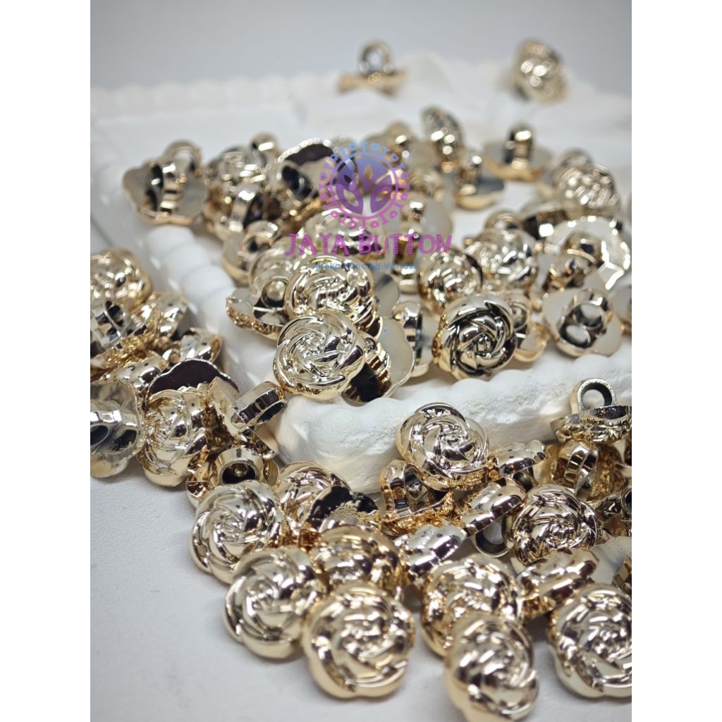 COD K071 KANCING FASHION BENTUK BUNGA MAWAR MEWAH / KANCING BAJU MOTIF MAWAR EMAS / WARNA EMAS GOLD 