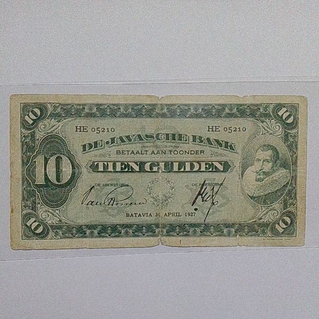 Uang Coen de Javasche Bank 10 gulden 1927 TTD Van Rossem fine