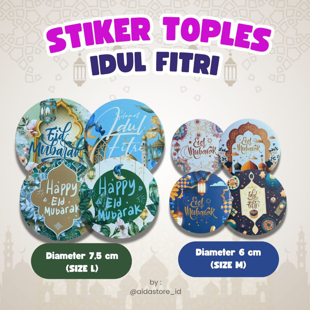 [Isi 10pcs] Stiker Toples Lebaran Idul Fitri Eid Mubarak 2026 | Stiker Cromo Premium Idul Fitri