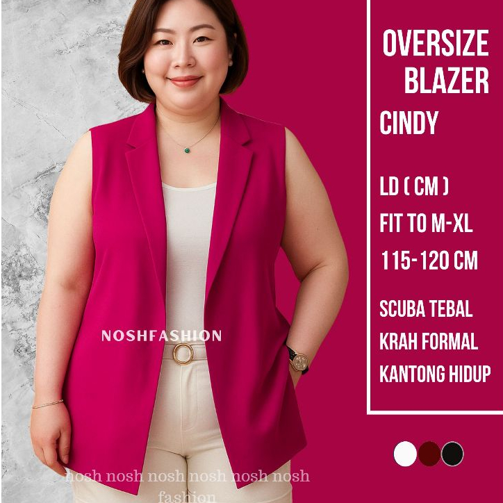 Blazer Vest Tanpa Lengan Casual Wanita / Vest Blazer Scuba Oversize Tanpa Lengan Korea Style Cindy N