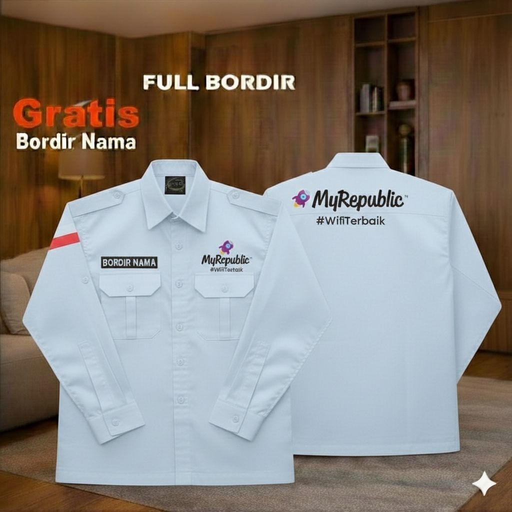 kemeja myrepublic baju pdh wifi terbaik bordir custome panjang