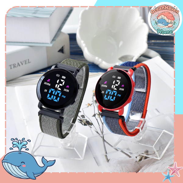 J204 Jam bulat Digital Watch Strap Kanvas Jam Tangan LED Jam Tangan Kanvas
