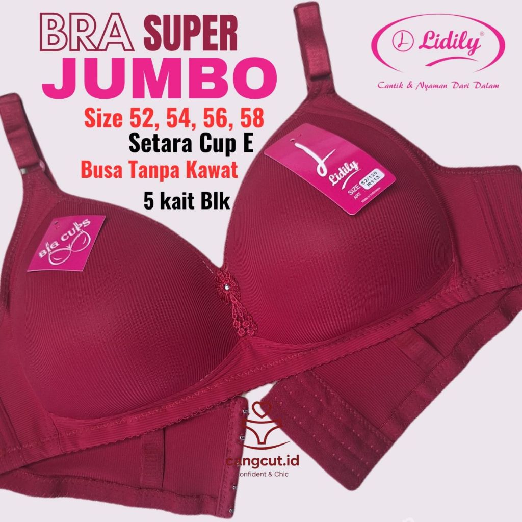 Bra Super Jumbo Lidily Size 52-58 Setara Cup E | BH Big Size Tanpa Kawat 5 Kait Belakang Anti Sesak