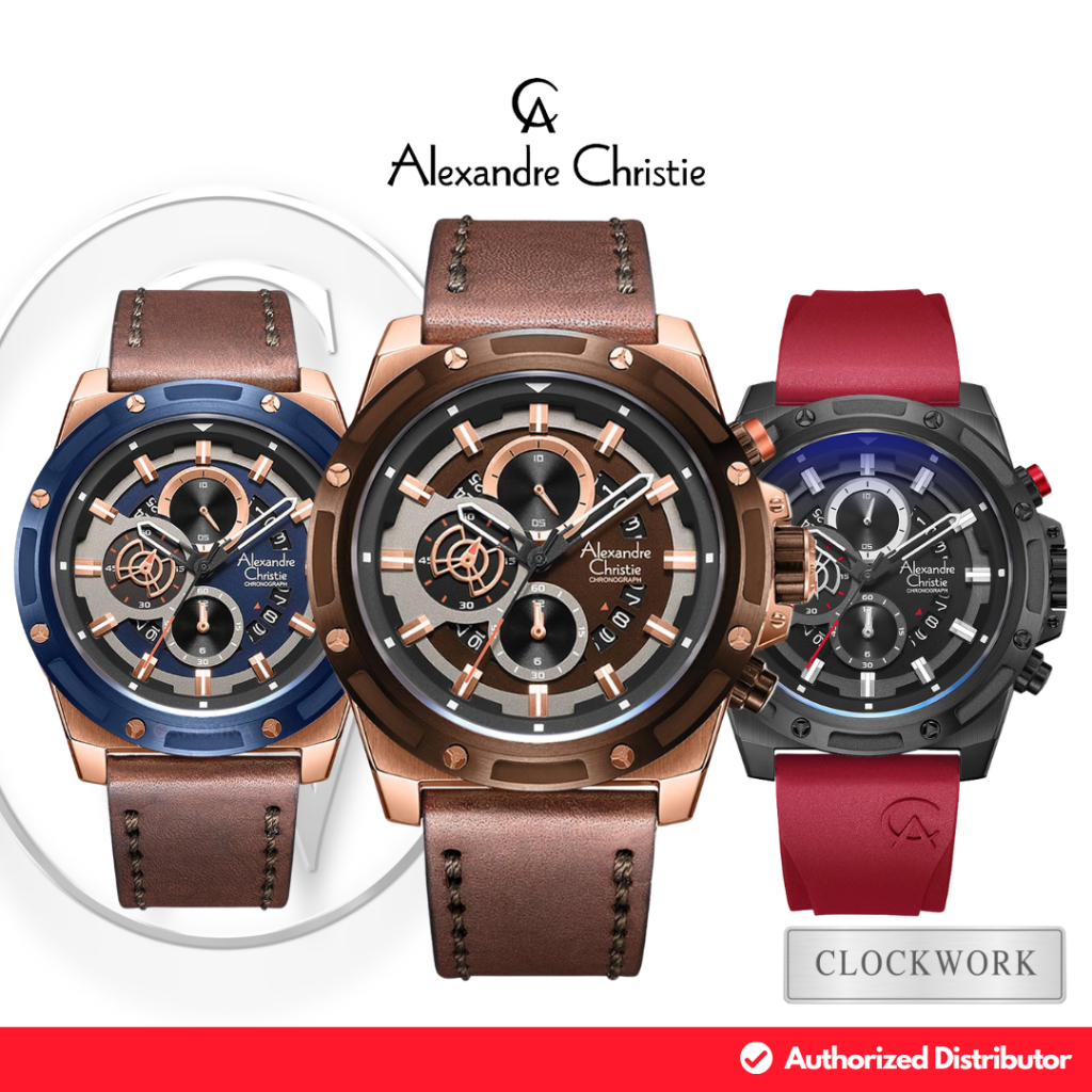 Jam Tangan Pria Alexandre Christie AC 6506 MC Kulit / Karet Sporty Chronograph Original