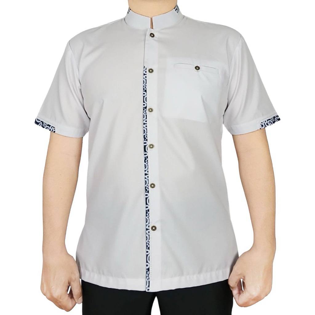 Kemeja Koko Putih Lengan Pendek Kombinasi - Hanlee Batik 078