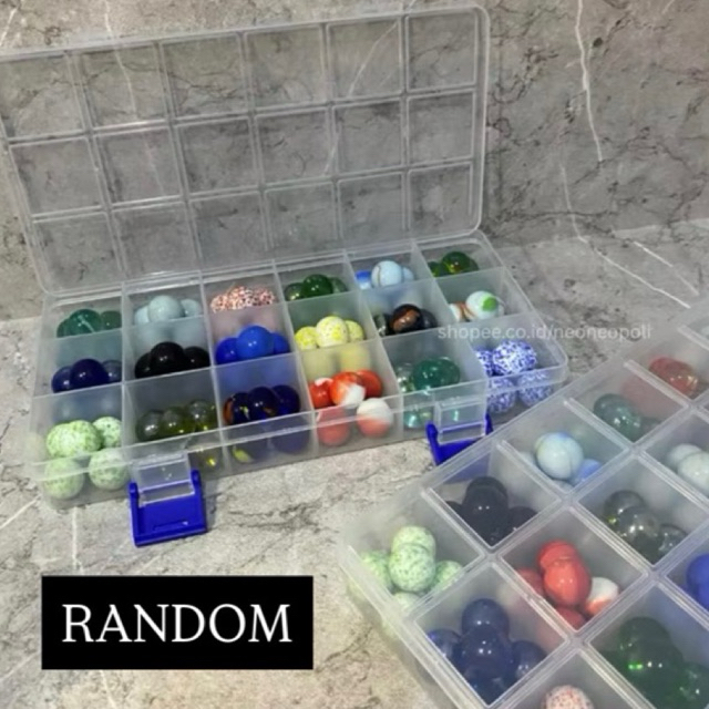 Kelereng set box isi random 90 pcs / gundu box acak mix campuran common dan rare